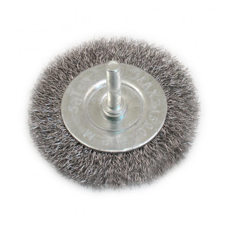 SATRA S-75SB6 – Kruhová oceľová kefa so stopkou 6 mm, 3″ / 75 mm