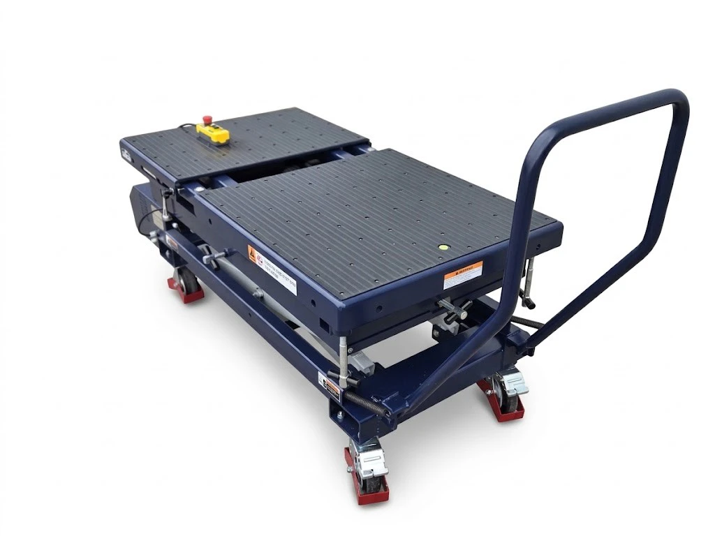 SATRA S-90371 – Elektrohydraulický zdvíhací stôl na batérie elektromobilov, 1,2 t