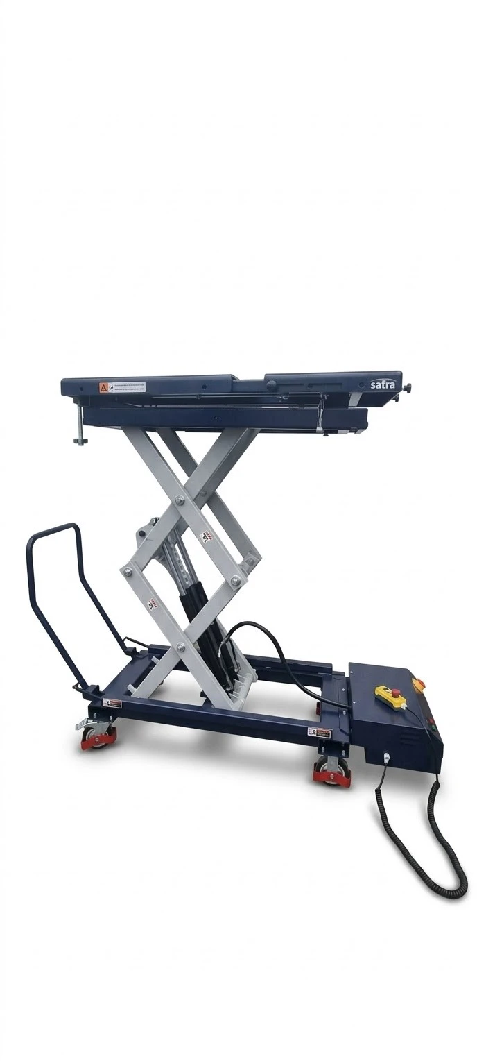 SATRA S-90371 – Elektrohydraulický zdvíhací stôl na batérie elektromobilov, 1,2 t