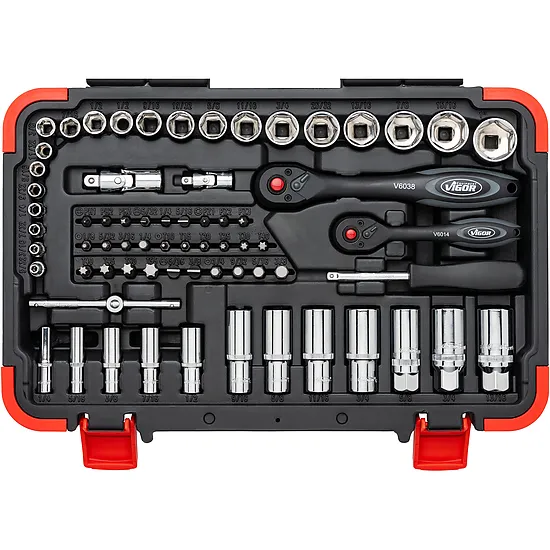 Kufor s náradím · 92-dielny · 5⁄16″ · 1⁄4″ · 3⁄8″ · E profil VIGOR V2470N
