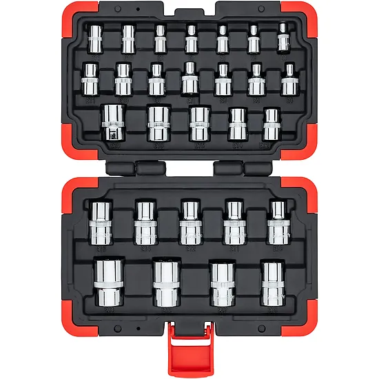 Sada nástrčných hlavíc · 28-dielna · E4 – E24 · 1⁄4″ · 3⁄8″ · 1⁄2″ VIGOR V2687N