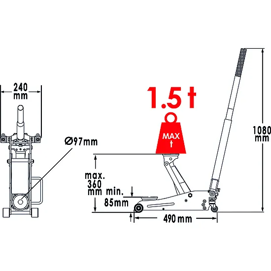 Hydraulický hliníkový pojazdný zdvihák 1,5 t VIGOR V6028-1.5-A