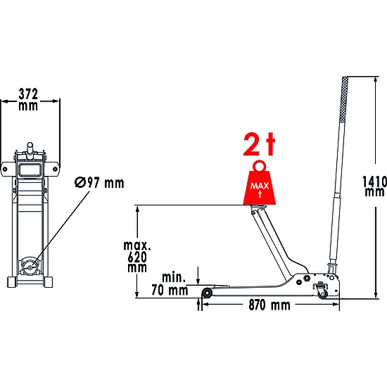 Hydraulický extra dlhý pojazdný zdvihák 2 t VIGOR V6028-2.0-L