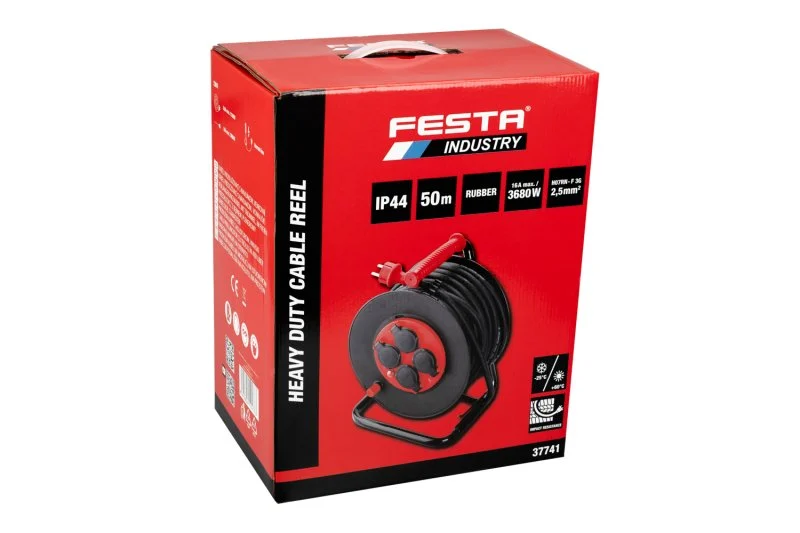 Festa Kábel predlžovací na bubne 3x2.5mm 50m 230V max 3680W 4 zásuvky guma-neoprén IP44 37741