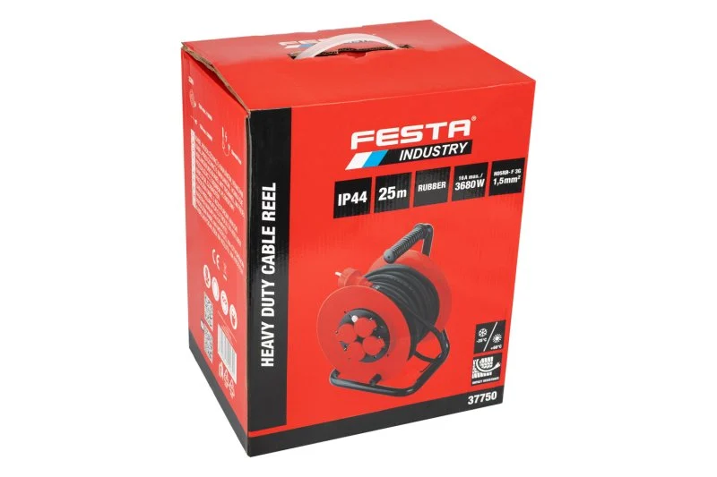 Festa Kábel predlžovací na bubne 3x1.5mm 25m 230V max 3680W 4 zásuvky guma IP44 37750