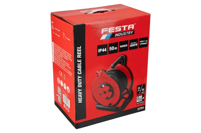 Festa Kábel predlžovací na bubne 3x1.5mm 50m 230V max 3680W 4 zásuvky guma IP44 37751