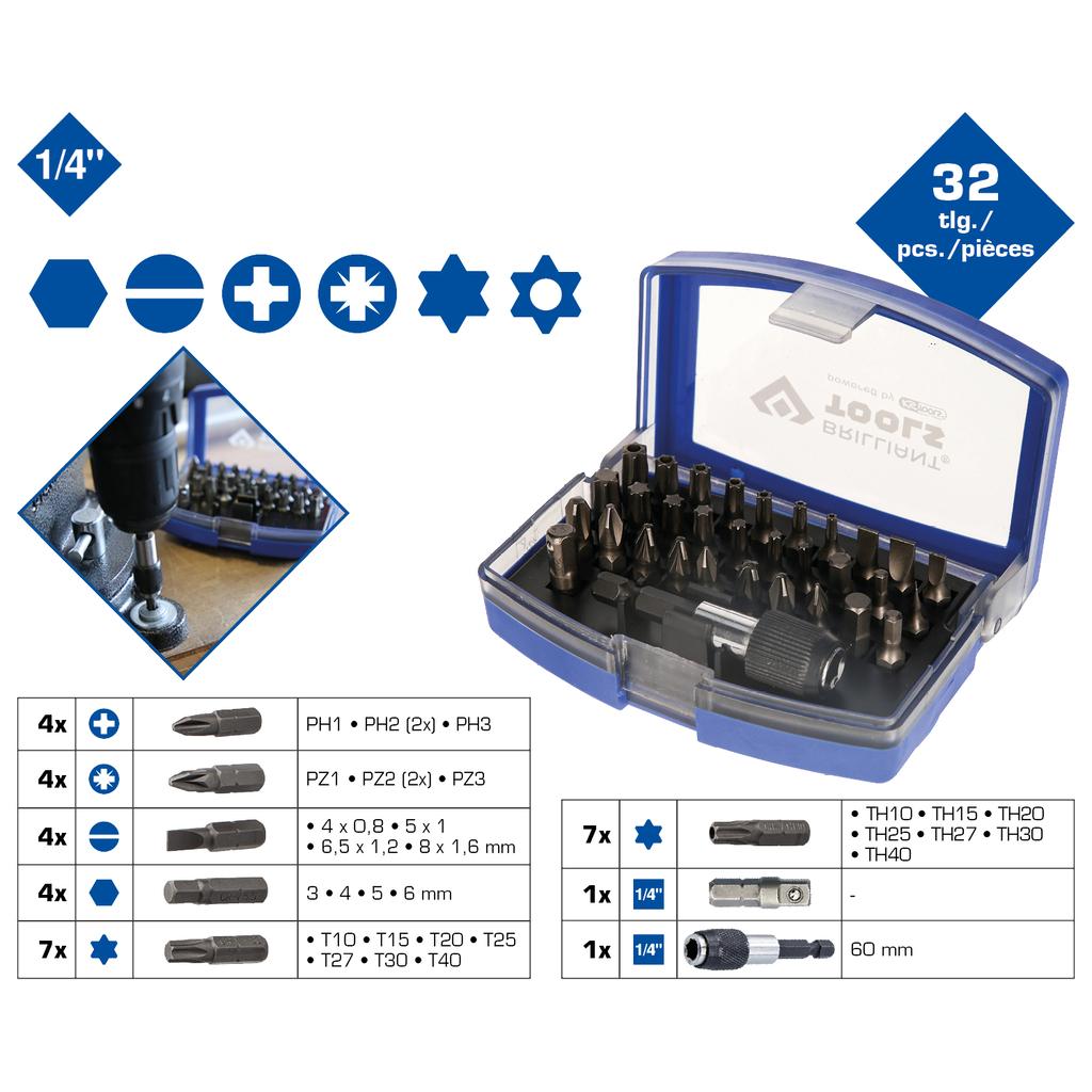 Brilliant Tools Bity v boxe, Súprava bitov, 32-dielna BT053032