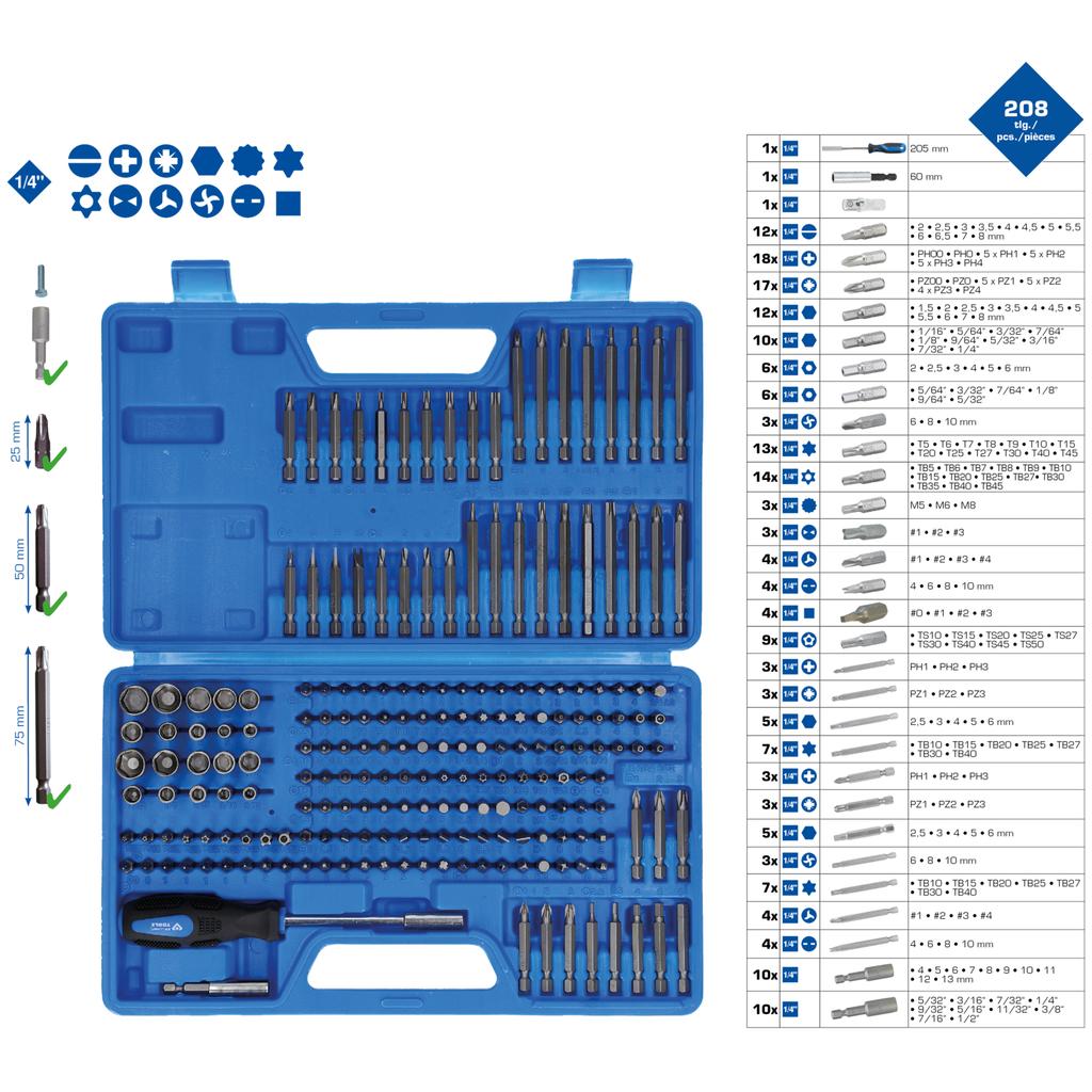 Brilliant Tools BT053208 Súprava bitov, 208-dielna