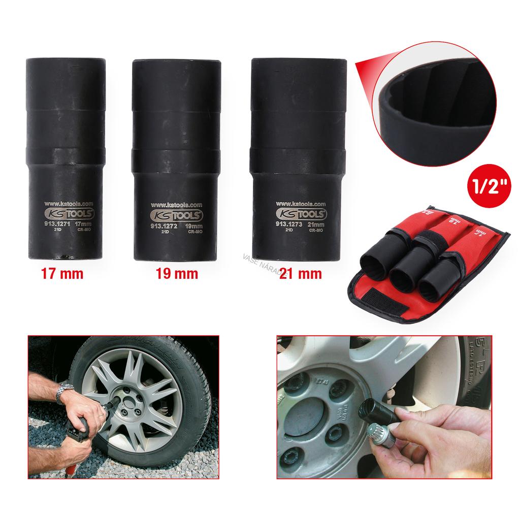 KS Tools 1/2" súprava silových nástrčných orechov so špirálovým profilom, 3-dielna, 17-21mm 913.1270