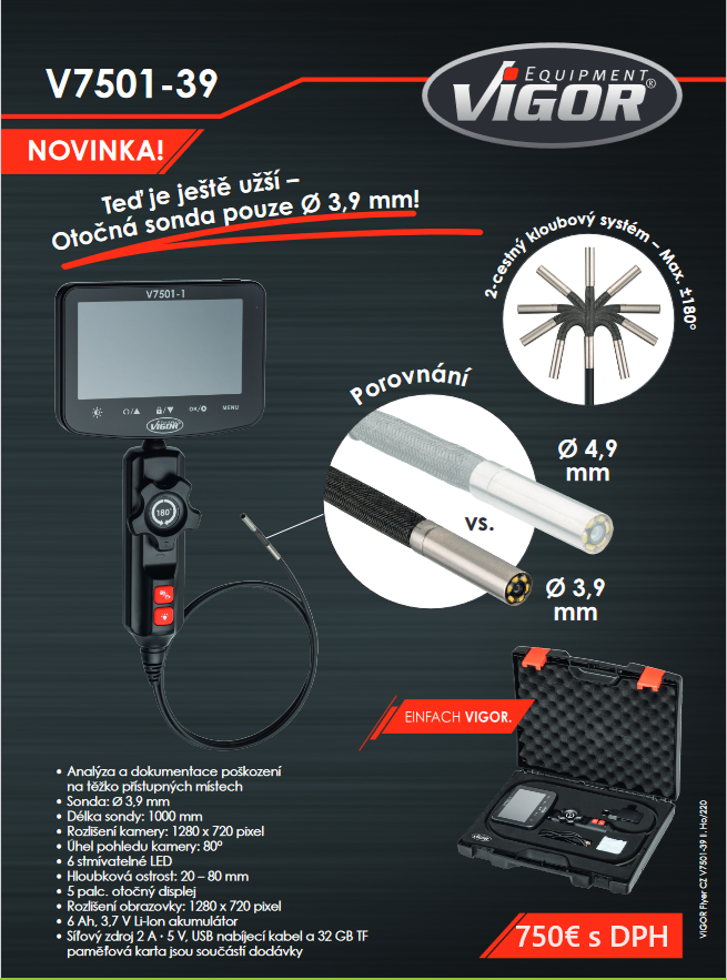 Sada endoskopu otočná sonda 3,9mm Vigor V7501-39