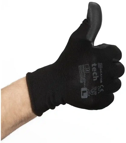 Pracovné rukavice čierne Mercator Tech - polyester 7 (S) 120 párov 