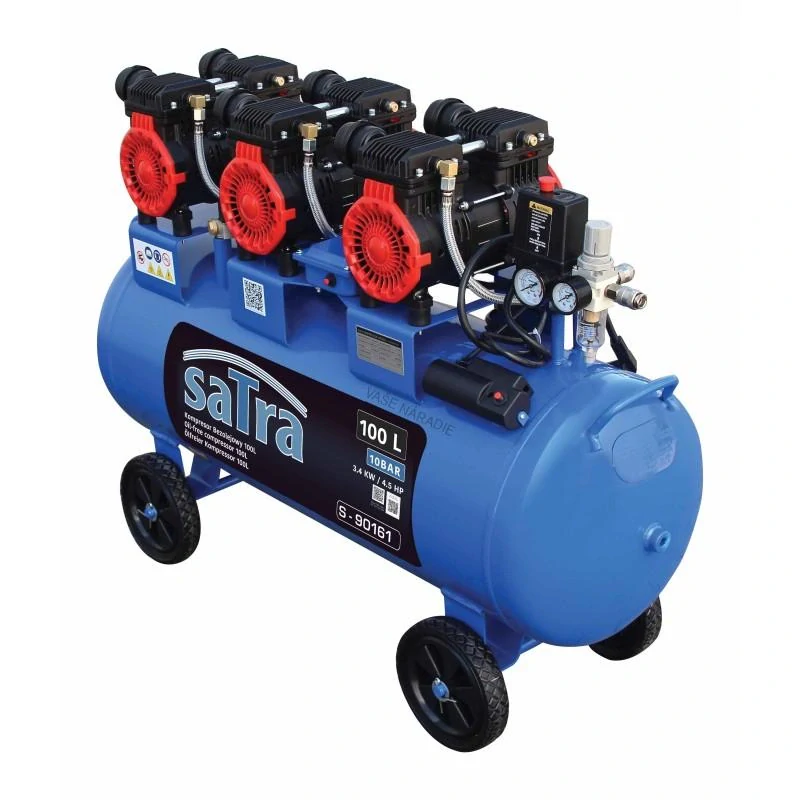 SATRA S-90161 – Bezolejový trojpiestový kompresor 100 l, 4,5 HP, 636 l/min