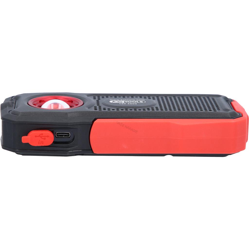 KS Tools 150.4500 Mobilná dielenská ručná lampa, 500 lumenov, s Bluetooth reproduktorom s funkciou POWERBANK, sklápacia
