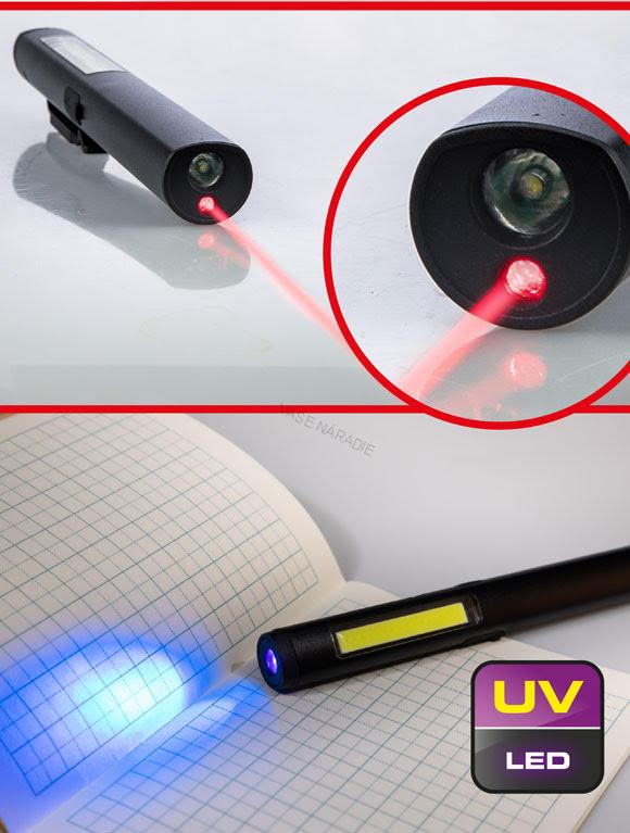 KS Tools LED COB Stripe inšpekčná lampa 350 lumenov s UV bodovou LED diódou a laserovým ukazovateľom 150.4400