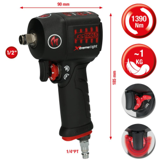 KS Tools Vysokovýkonný pneumatický príklepový skrutkovač 1/2" mini MONSTER Xtremelight 1390 Nm 515.1150