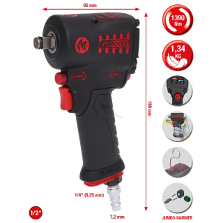 KS Tools Vysokovýkonný pneumatický skrutkovač 1/2" mini MONSTER 1390 Nm 515.1270