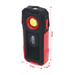KS Tools 150.4500 Mobilná dielenská ručná lampa, 500 lumenov, s Bluetooth reproduktorom s funkciou POWERBANK, sklápacia