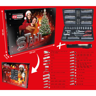 KS Tools 999.4444 Adventný kalendár, súprava nástrčkových kľúčov, 131 ks