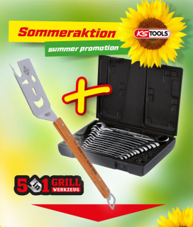 KS Tools GEARplus súprava prstencových kľúčov s račňou, prepínateľná, 12-dielna 503.4665 + Univerzálny nástroj na grilovanie