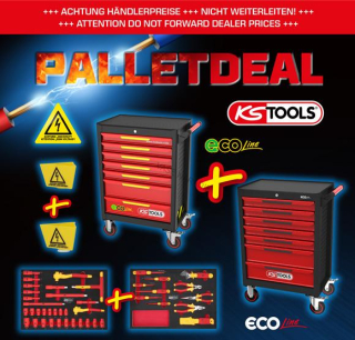 KS Tools ECOline dielenský vozík so 42 kusmi izolovaného náradia pre hybridné vozidlá a elektromobily 117.6144 + Dielenský vozík Ecoline ZADARMO