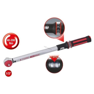 KS Tools 516.6042 1/2" ERGOTORQUE®precision momentový kľúč 40-200 Nm s rýchlo uzavierateľným otočným gombíkom - prestaviteľnou hlavou račne