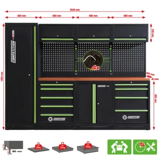 KS Tools 512.5500 – Dielenský skrinkový systém COMPETITION s drevenou pracovnou doskou