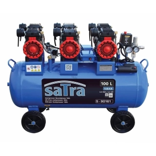 SATRA S-90161 – Bezolejový trojpiestový kompresor 100 l, 4,5 HP, 636 l/min