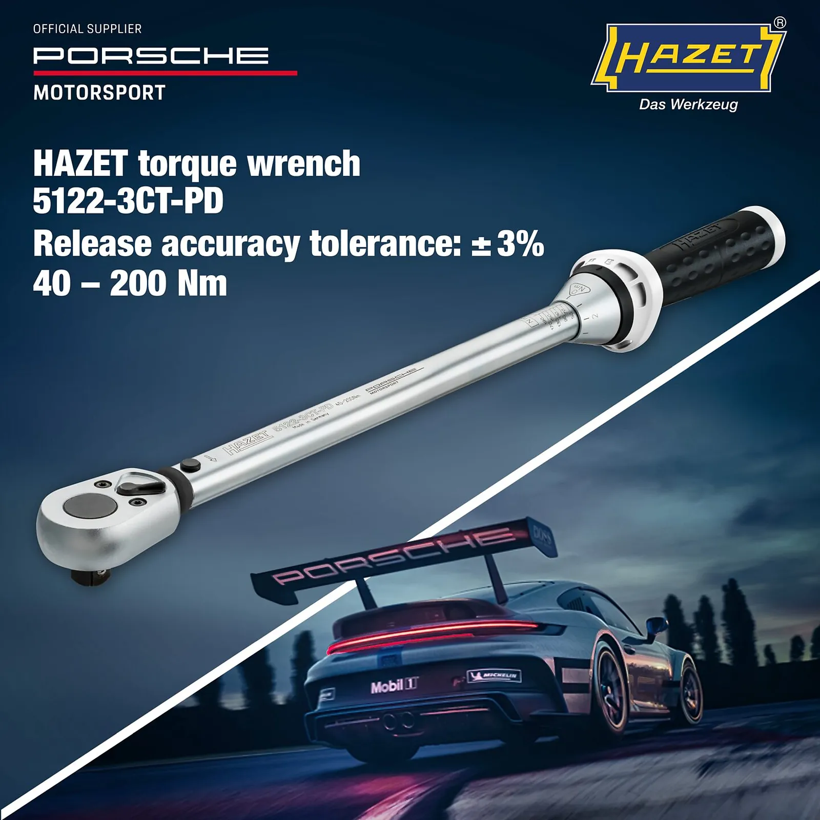 1⁄2″ Momentový kľúč · 40 – 200 Nm · ±3% HAZET 5122-3CT-PD