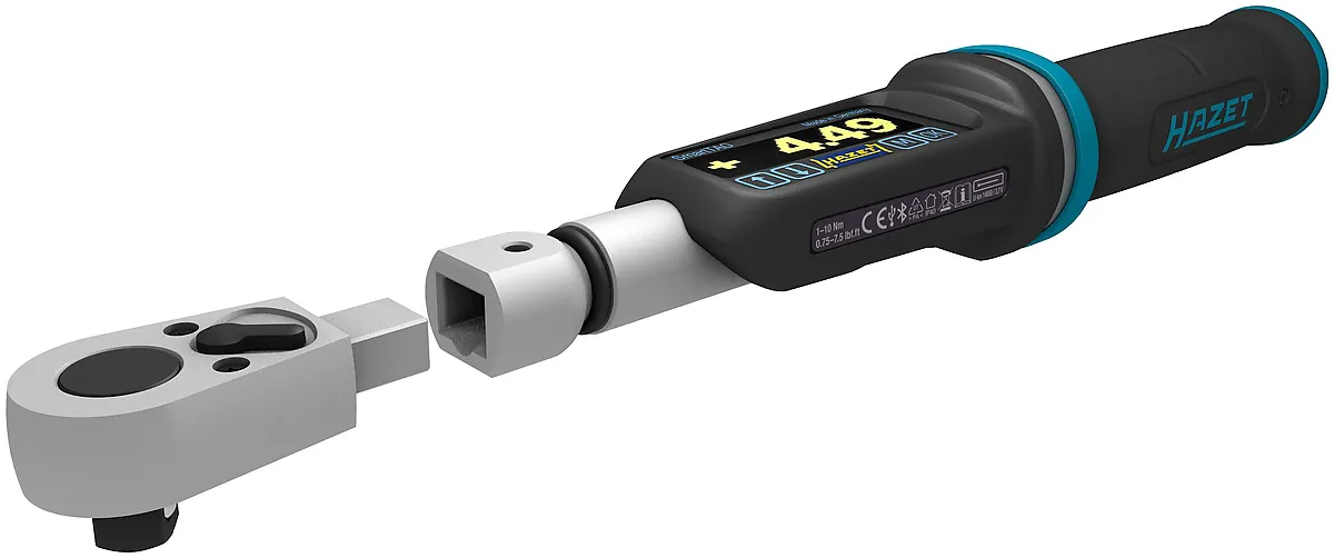 9 × 12 mm · 1⁄4″ Elektronický momentový a uhlový kľúč · 1 – 10 Nm · 0,75 – 7,5 lbf·ft · ±2 % HAZET 7280-2STAC