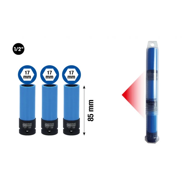 KS Tools 1/2" silový nástrčný orech pre hliníkové disky, robustný, dlhý, 17 mm 3x 515.1073 515.0860