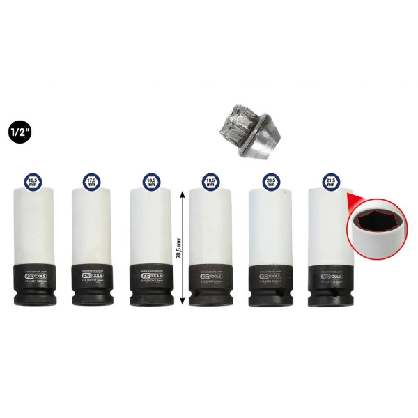 KS Tools 1/2" súprava špeciálnych silových nástrčných orechov pre hliníkové disky, 6-dielna 515.0850