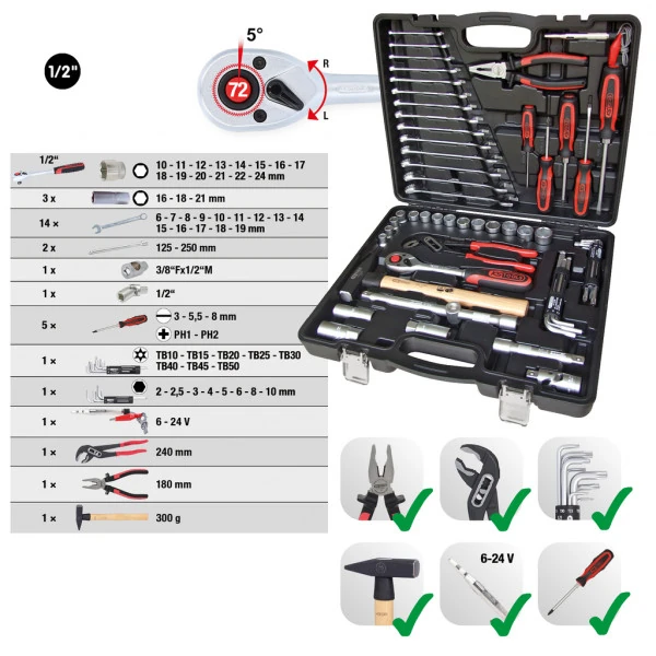 KS Tools 1/2" súprava univerzálneho náradia, 47-dielna 917.0047