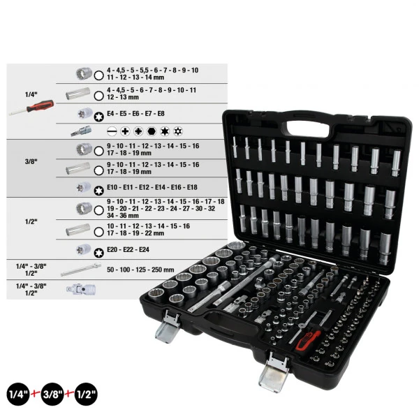 KS Tools 1/4"+3/8"+1/2" súprava nástrčkových kľúčov, 133-dielna 917.0133