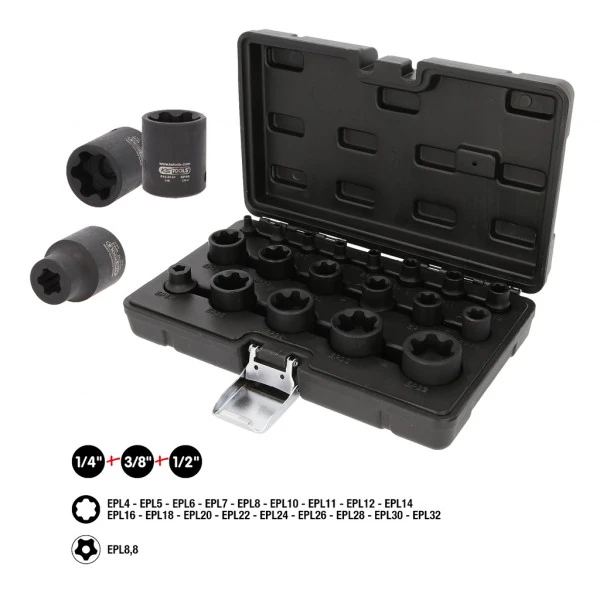 KS Tools 1/4"+3/8"+1/2" súprava nástrčkových kľúčov Torx Plus, 19-dielna 515.0119