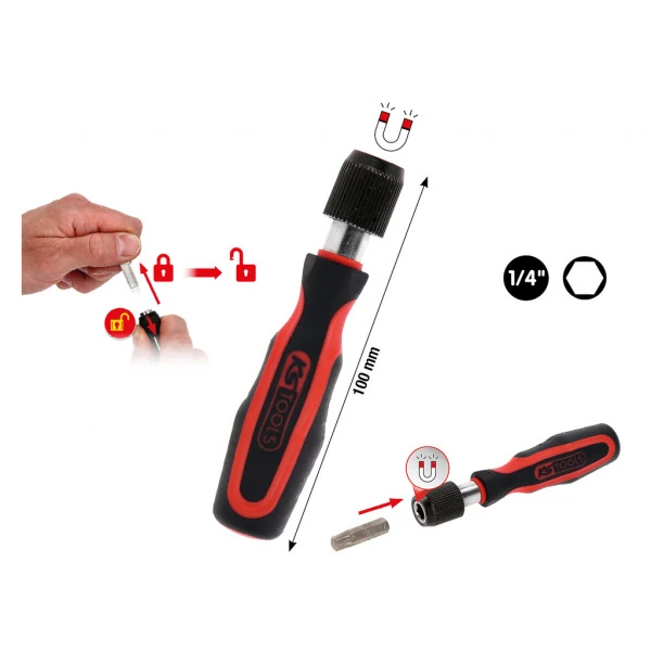 KS Tools 1/4" mini-bitový skrutkovač s rýchlouzáverom 159.1172