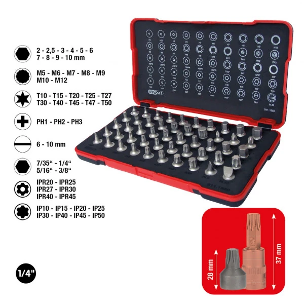 KS Tools 1/4" súprava nástrčných bitov, extra krátke, 50-dielna 911.1850