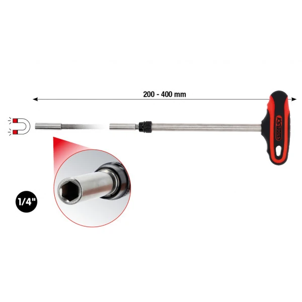 KS Tools 1/4" teleskopický držiak bitov s rukoväťou v tvare T 159.1175