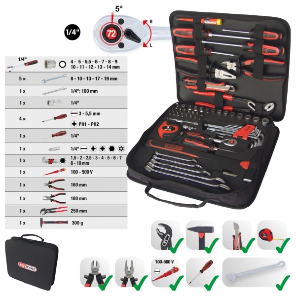 KS Tools 1/4" univerzálna taška na náradie, na 62 kusov 917.0062
