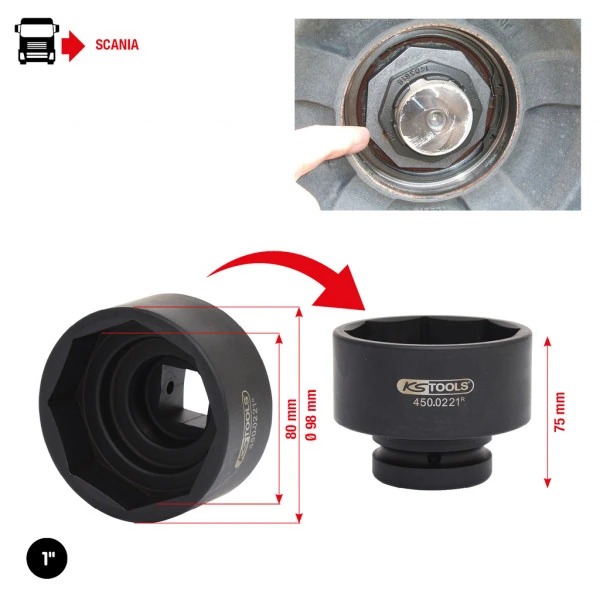 KS Tools 1" kľúč na axiálne matice pre Scanie 8-hran, 80mm 450.0221