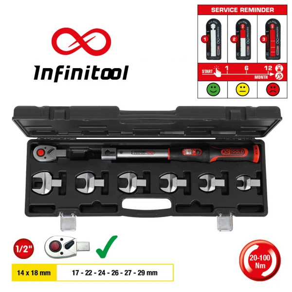 KS Tools 14x18mm INFINITOOL sada vkladacích momentových kľúčov, 20-100Nm, 8-dielna 516.9110