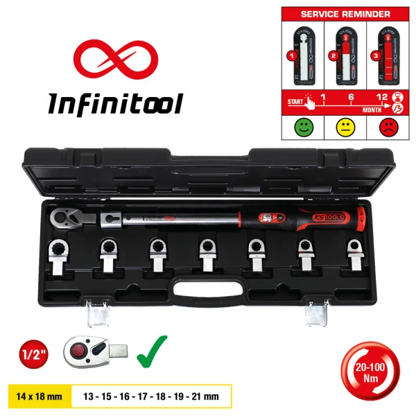 KS Tools 14x18mm INFINITOOL sada vkladacích momentových kľúčov, 20-200Nm, 9-dielna 516.9105