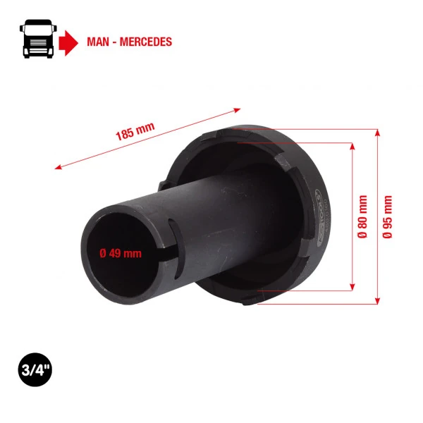 KS Tools 3/4" kľúč na drážkové matice so 6 čapmi pre Mercedes, 80-95mm 450.0160