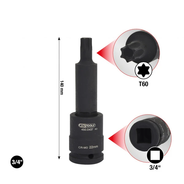 KS Tools 3/4" silový bit nástrčný Torx, dlhý, T60 450.0441
