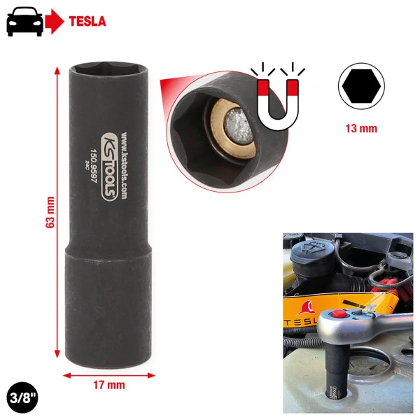 KS Tools 3/8" nástrčkový orech pre montáž pružiacej jednotky pre vozidlá Tesla, magnetický 150.9597