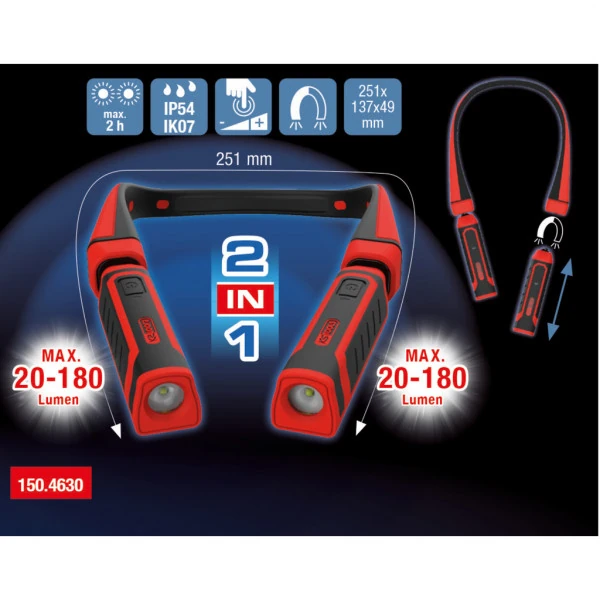 KS Tools Krčná lampa eQi UltimateBEAM 2v1 s dvoma odnímateľnými pracovnými svetlami, každé 180 lúmenov 150.4630