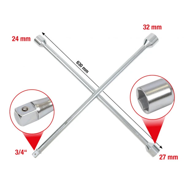 KS Tools Krížový kľúč na kolesá nákladných vozidiel, 3/4"x24x27x32mm 518.1155
