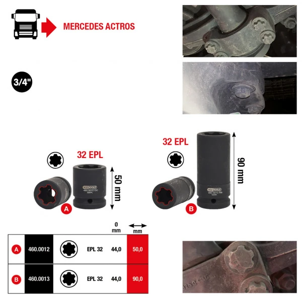 KS Tools Nástrčný orech Torx-E-Plus pre Mercedes, 32 EPL, dĺžka 50mm 460.0012
