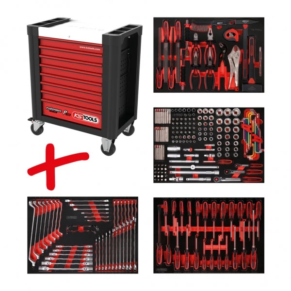 KS Tools Performanceplus súprava dielenského vozíka P10 s 241 dielmi náradia v 4 zásuvkách 810.4241