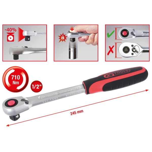 KS Tools Račňa 1/2" SlimPOWER, 72 zubov 920.1290