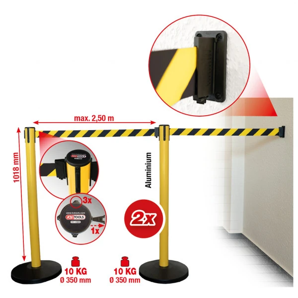 KS Tools Stĺpik bezpečnostného pásu, čierno-žltý pás 117.1555